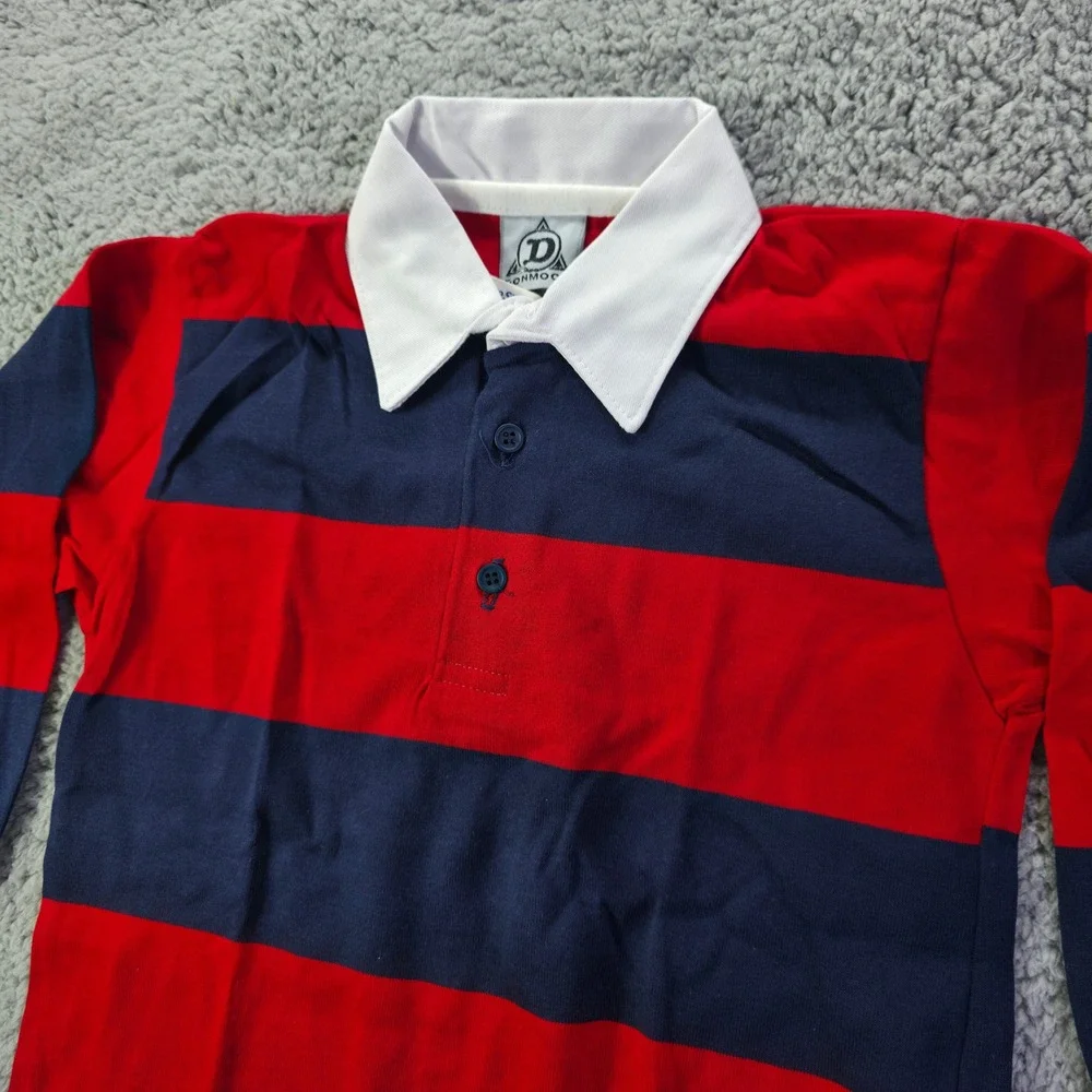 Donmoor Boys Red Navy Blue Striped Long Sleeve Rugby Shirt Size 6 NWT Vintage